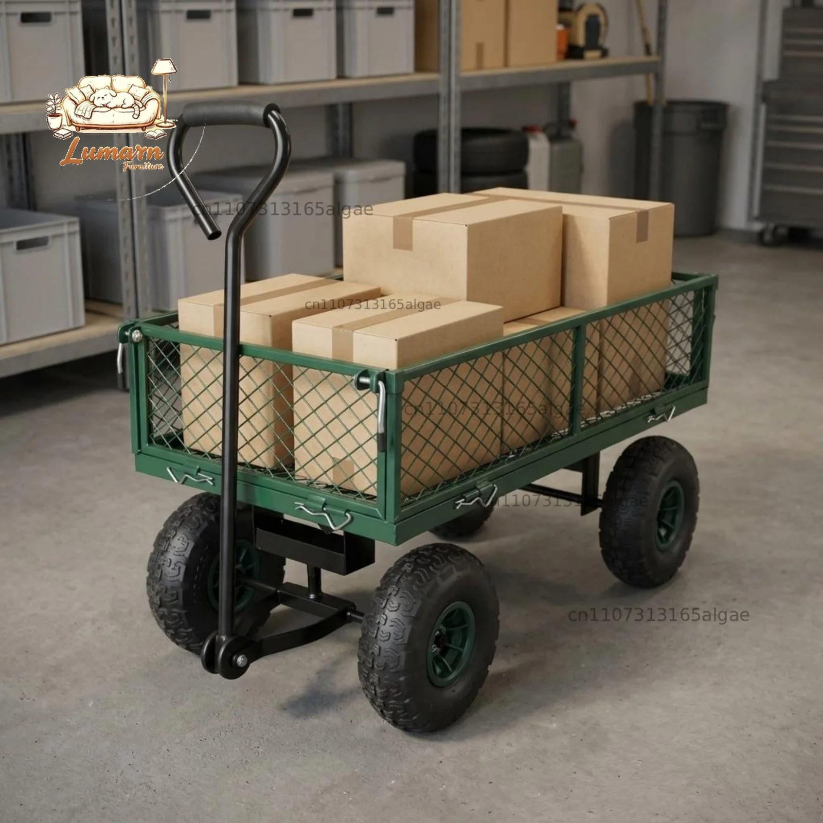 Four-Wheel Utility Wagon Open Bed Mesh-Side Utility Wagon Green Heavy Duty