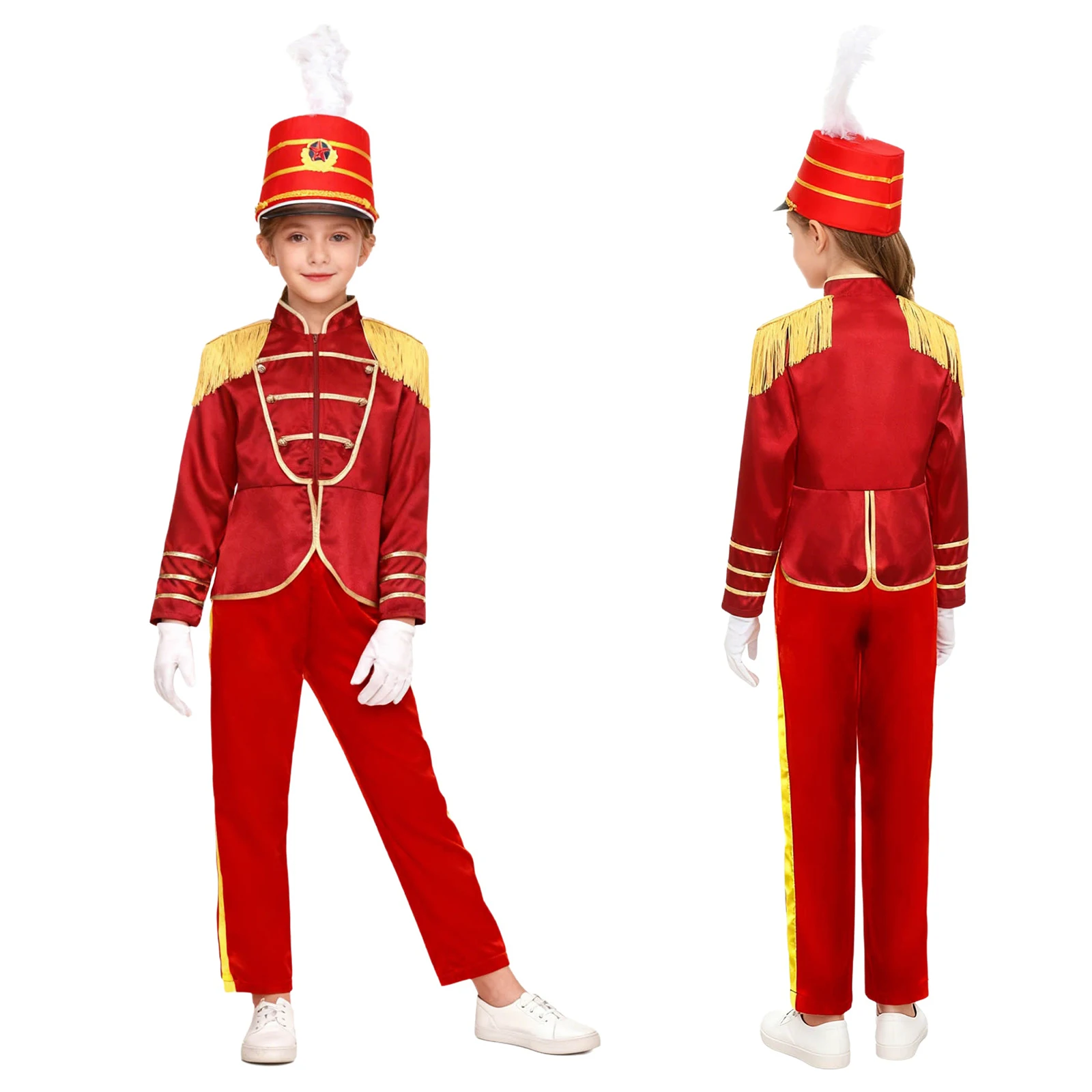 Bambini Carnevale di Halloween Marching Drum Band Guardia d'onore Bandiera che solleva il costume majorette Giacca con cerniera a maniche lunghe con pantaloni