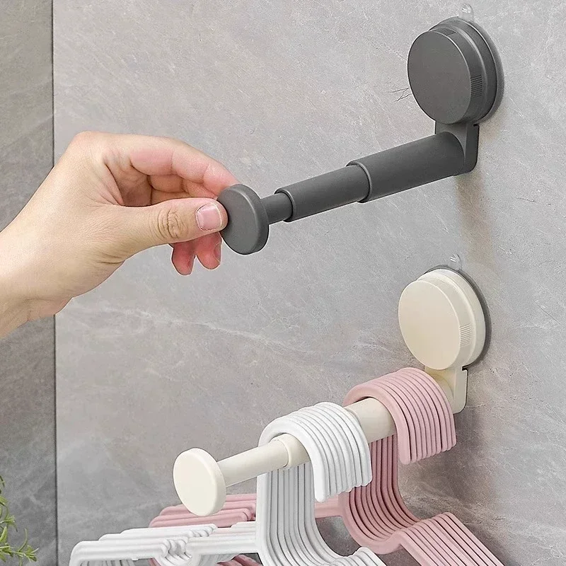 Wall-Mounted Hook Storage Rack Foldable Frame Self-Adhesive Suction Cups Installation Telescopic Rods Adjustable Organizer Hook