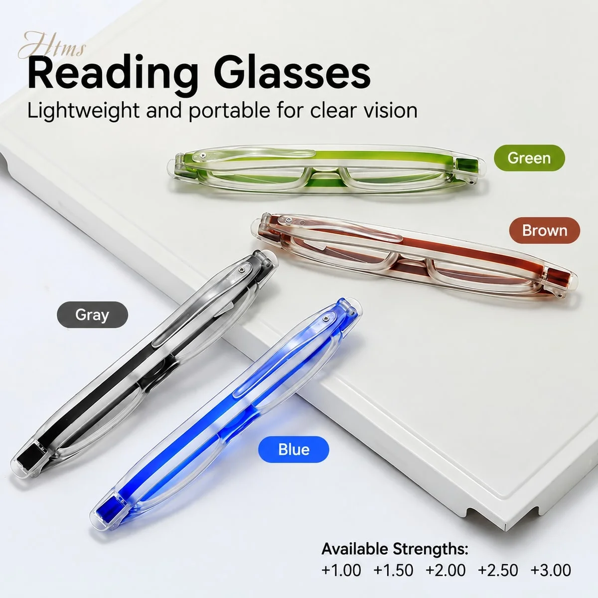 Htms Reading Glasses 360 Degree Rotating Foldable Portable PC Frame Lens Unisex Presbyopic Eyeglasses for Seniors +1.00 to +4.00