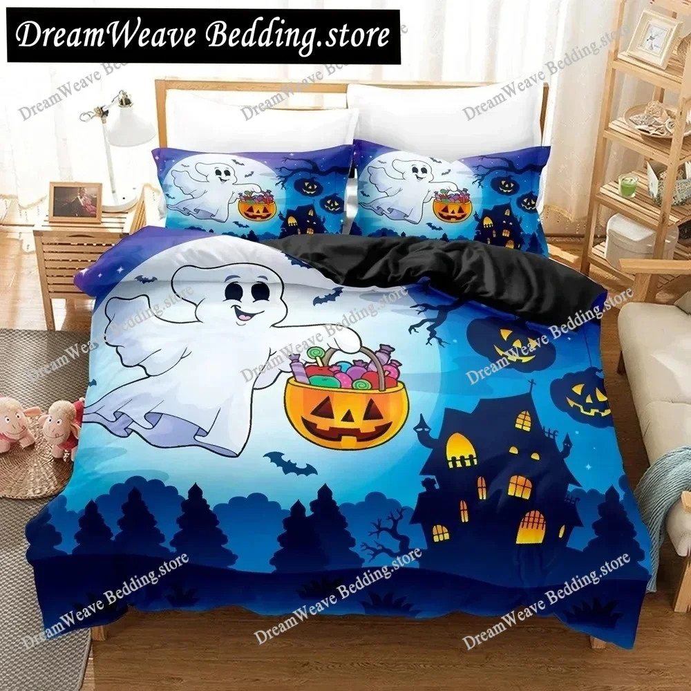 

Halloween Bedding Set Pumpkin Duvet Cover Polyester Cartoon Horror Festival Bat Comforter Cover Twin King for Boys Adults Decor