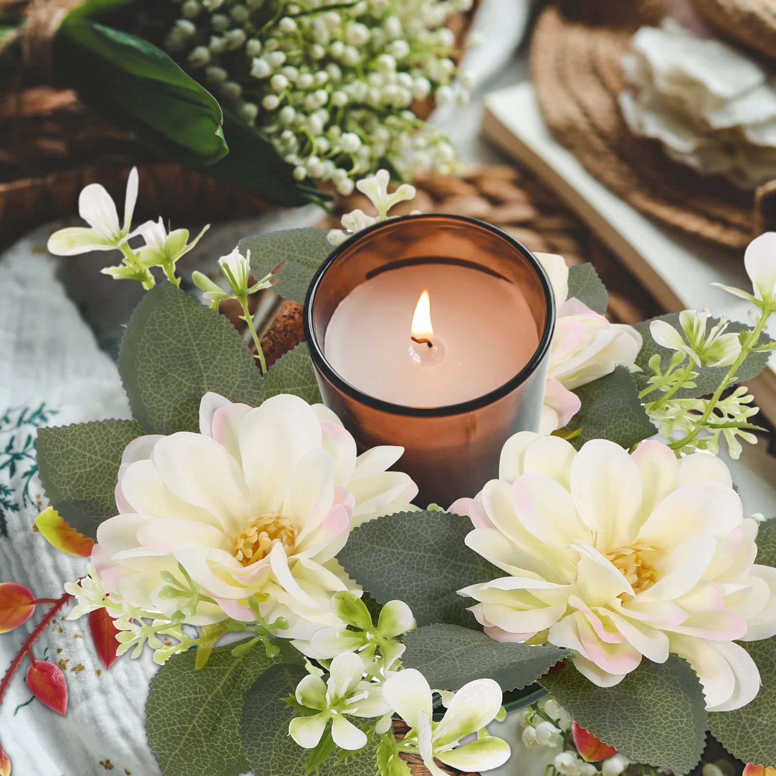 

Artificial Garland Wedding Party Decoration Flower Wreath Table Rings Bright Flowers Exquisite Craftsmanship Reliable