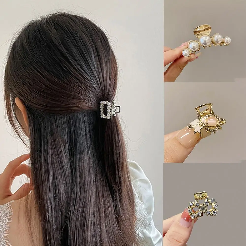 Presentes liga pérola grampo de cabelo pérola retro mini grampos de cabelo strass pequeno caranguejo garra clipe