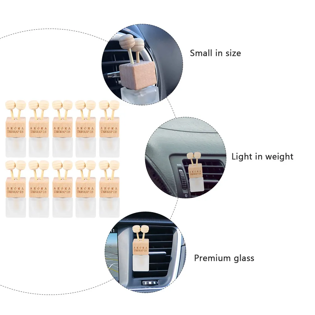 10Pcs Glass Car Bottle Diffuser Bottle For Car Air Vent Decoration Wood Perfume Fragrance Essential Oil Freshener