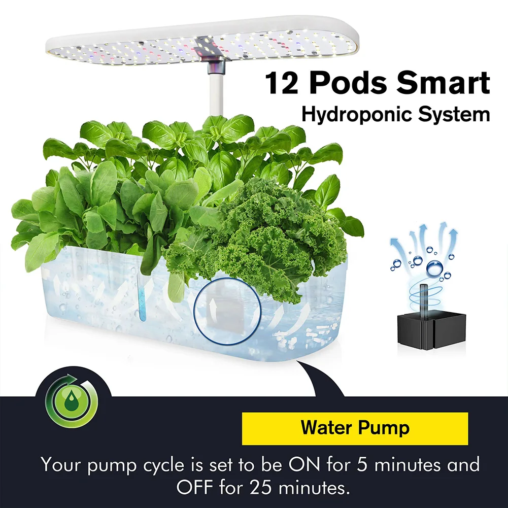 

Hydroponics Growing System 12 Pods Indoor Herb Garden Kit With Full-Spectrum LED Grow Lights Timer Plants Germination Kit