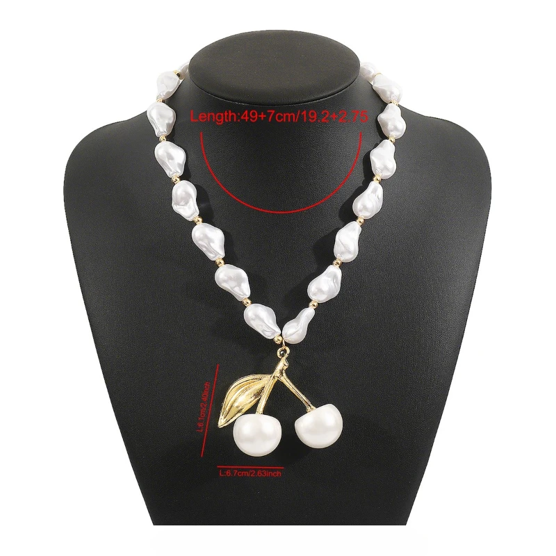 Barock Unregelmäßige Perle Kirsche Anhänger Legierung Imitation Perlen Frauen Licht Luxus Temperament High-end-Halsketten Charme Schmuck – Detail 1