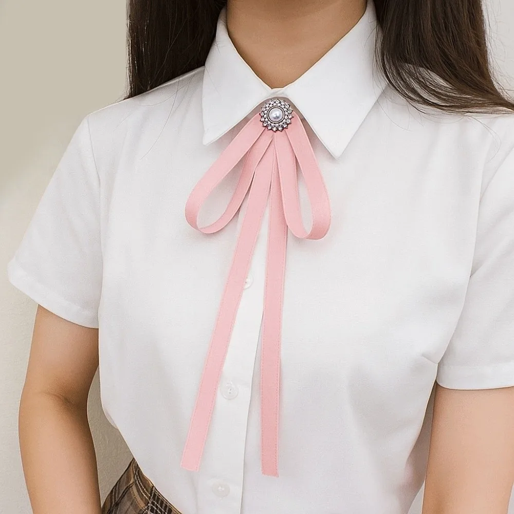 

Vintage Imitation Pearl JK Bow Tie Rhinestone Business Ribbon Brooches Bank Stewardess Cravat JK Uniform