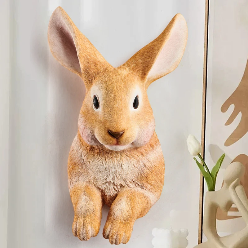 

New Easter Rabbit Decorative Wall Hanging Cute Simulation Animal Head Hanging Resin Craft Home Decoration