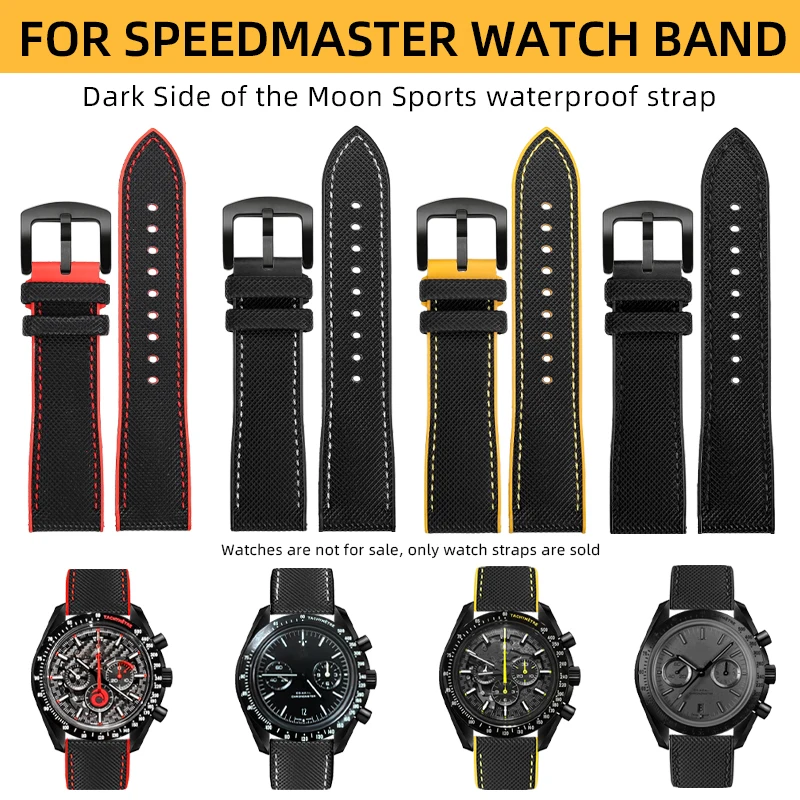 

21mm bracelet For Omega Speedmaster 311 Dark Side of the Moon Apollo 8 DEC 1968 44mm Dial Black and Yellow Rubber watch Strap