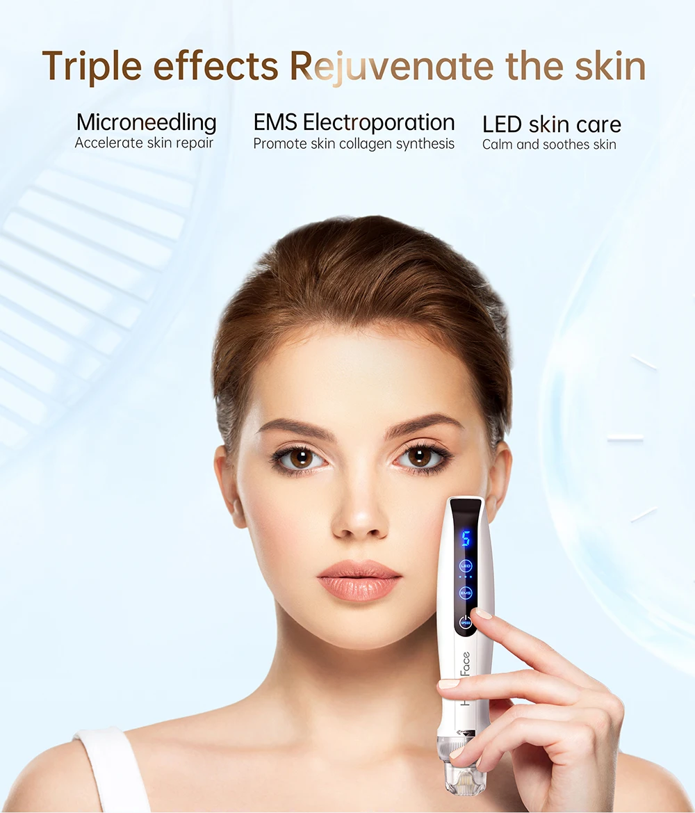 HELLO FACE-Stylo Derma EMS Q2, Électroporation Rouge, Lumière Bleue, Microneedling, Machine pour la Croissance des Cheveux, Soins de la Peau,