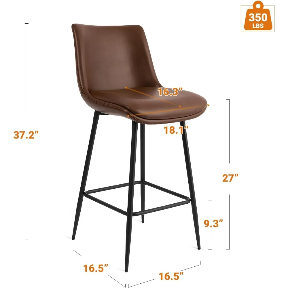 FSC-zertifizierte gepolsterte Barhocker aus Kunstleder mit Rückenlehne, Metallgestell, 27-Sitzerhöhe, moderner Stil