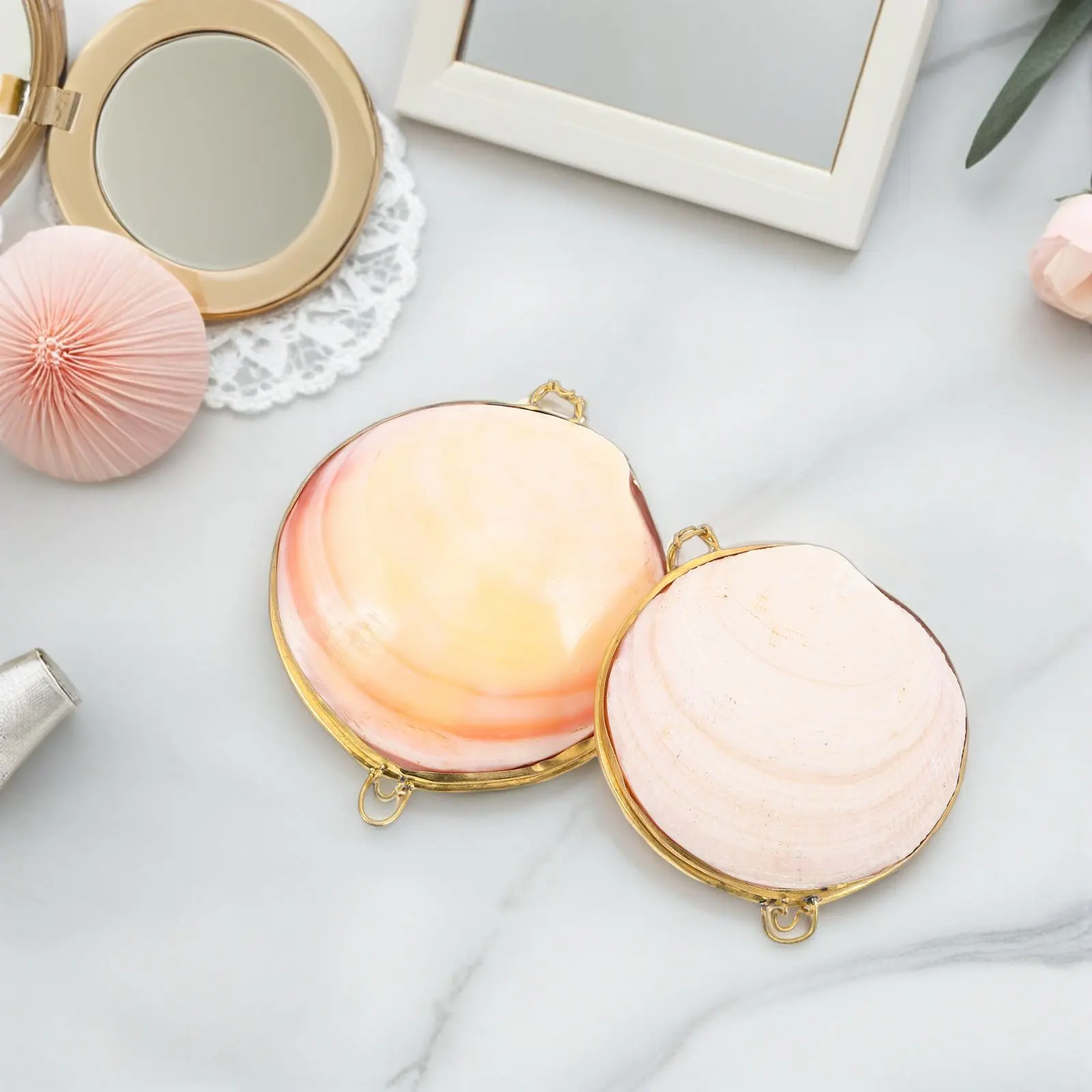 

2Pcs Shell Jewelry Box Genuine Seashell Trinket Storage Dish Ring Holder Earring Organizer Mini Travel Jewelry Case Coastal