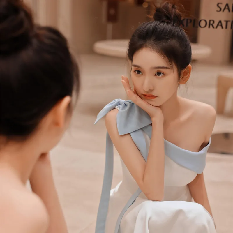 

Новое белое вечернее платье для повседневной носки, стройнящее, на одно плечо, со средней талией, на молнии, А-силуэт, для женщин