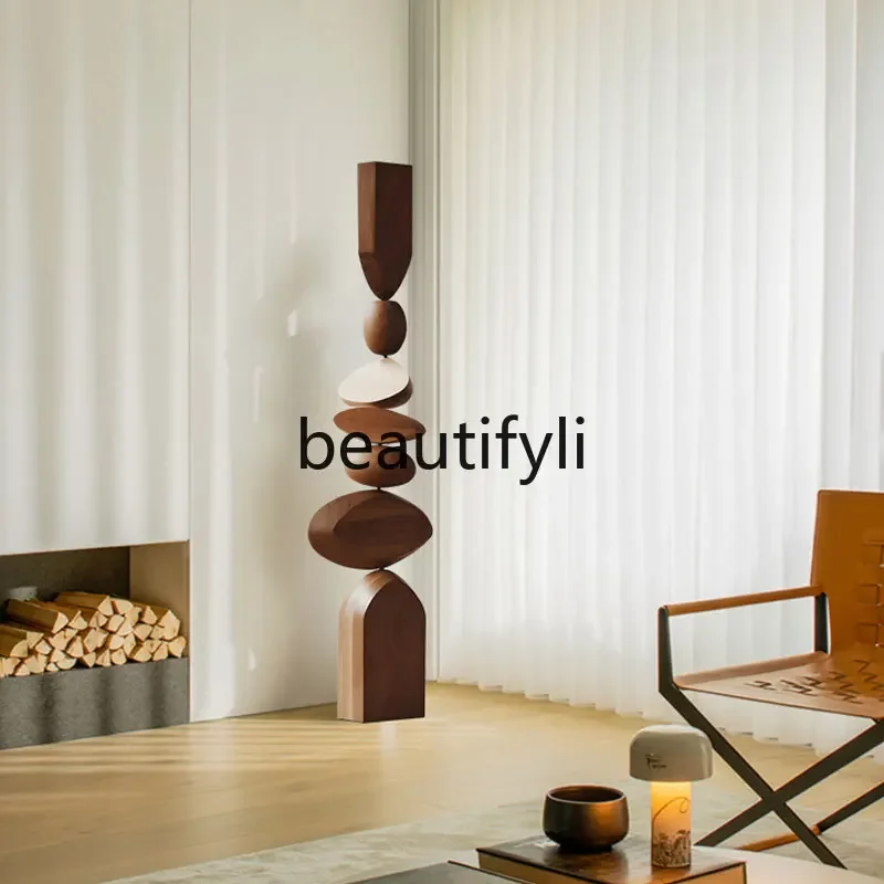 

SS Hotel model room Solid wood sculpture art Floor-to-ceiling ornaments Entrance vertical decoration