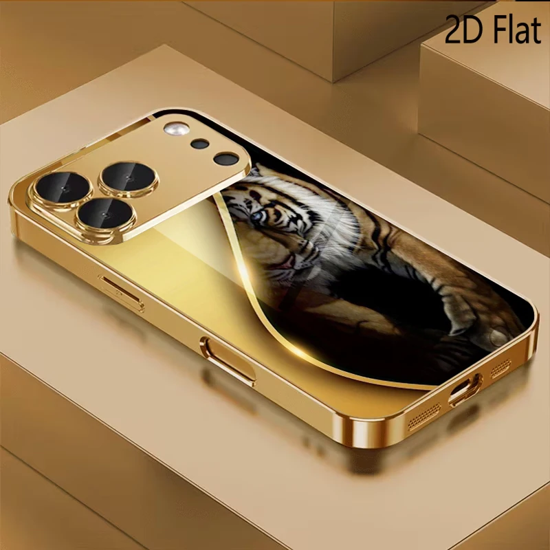 Golden Tiger Patterned tempered glass design for iPhone16 17 ProMax 1514 1312 11ProMax Phone Case Camera Cover Shockproof Hard B