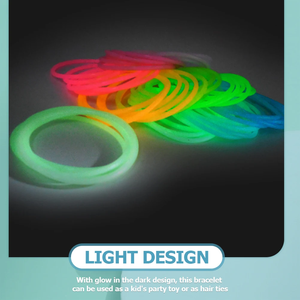 50 pçs brilham no escuro pulseiras de silicone crianças decorações elásticos laços de cabelo pulseiras acessórios de néon concerto festivais barras