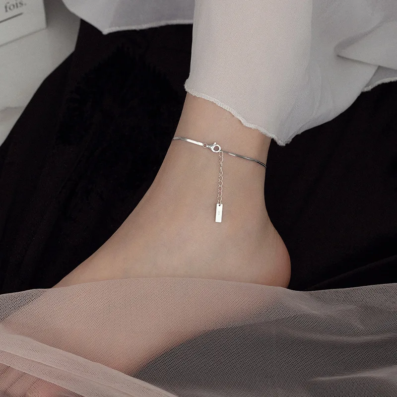 Banyan TreeS925Silver Chain like Flat Snake Anklet2023New FashioninsCold Wind Ankle Chain Female Anklet Leg Bracelet