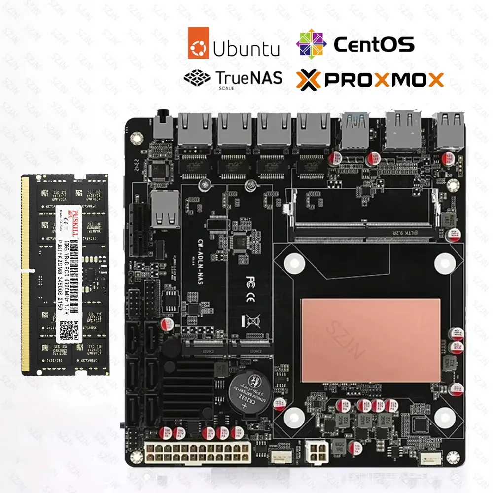 Placa Base ITX N150 para NAS, Alder Lake con DDR5 8-32G 4800-5600MHz, 4*I226 LAN, 2*Ranuras M.2, 6xSATA, Soporte DP, Radiador Opcional