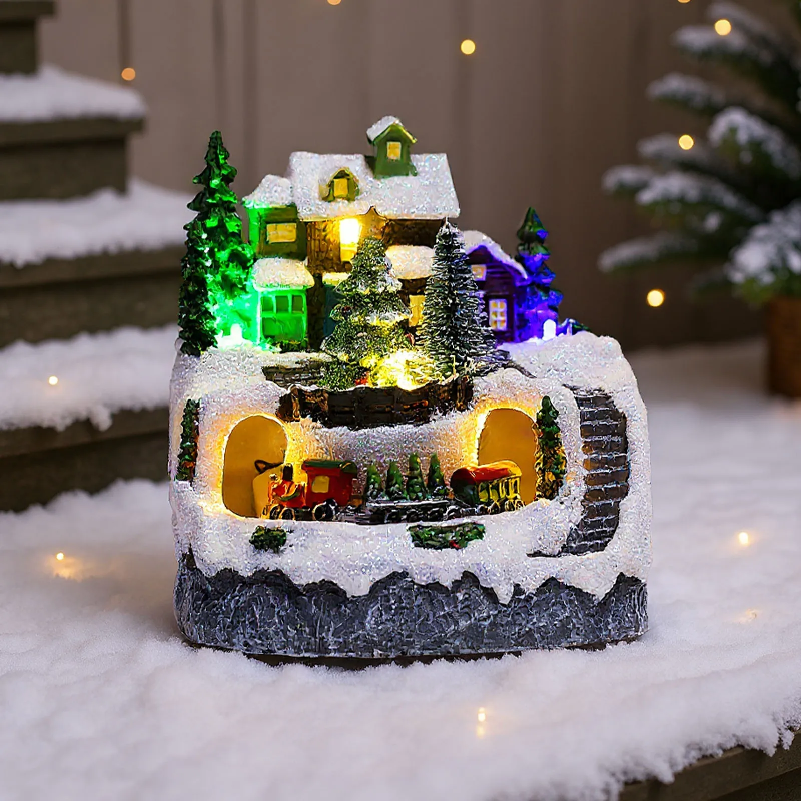 الراتنج حديقة زخرفة الموسيقى مصباح ليد تحصيل التماثيل عيد الميلاد قرية التماثيل عرض داخلي التماثيل الديكور #4