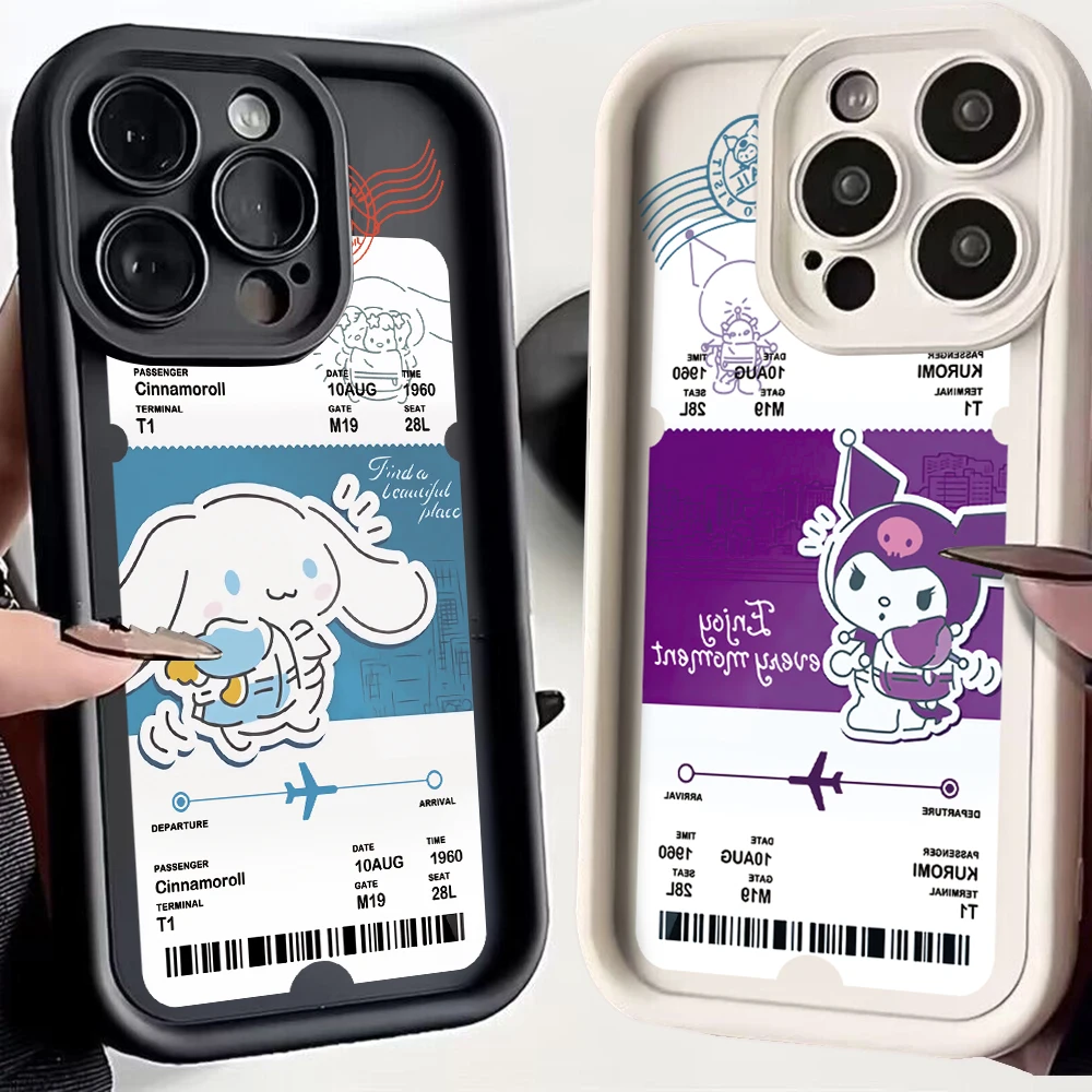 Sanrio Kuromi Ticket Label Phone Case for OPPO A16 A17 A38 A53 A54 A55 A58 A72 A74 A76 A78 A94 A98 4G 5G Cover With Hand Strap