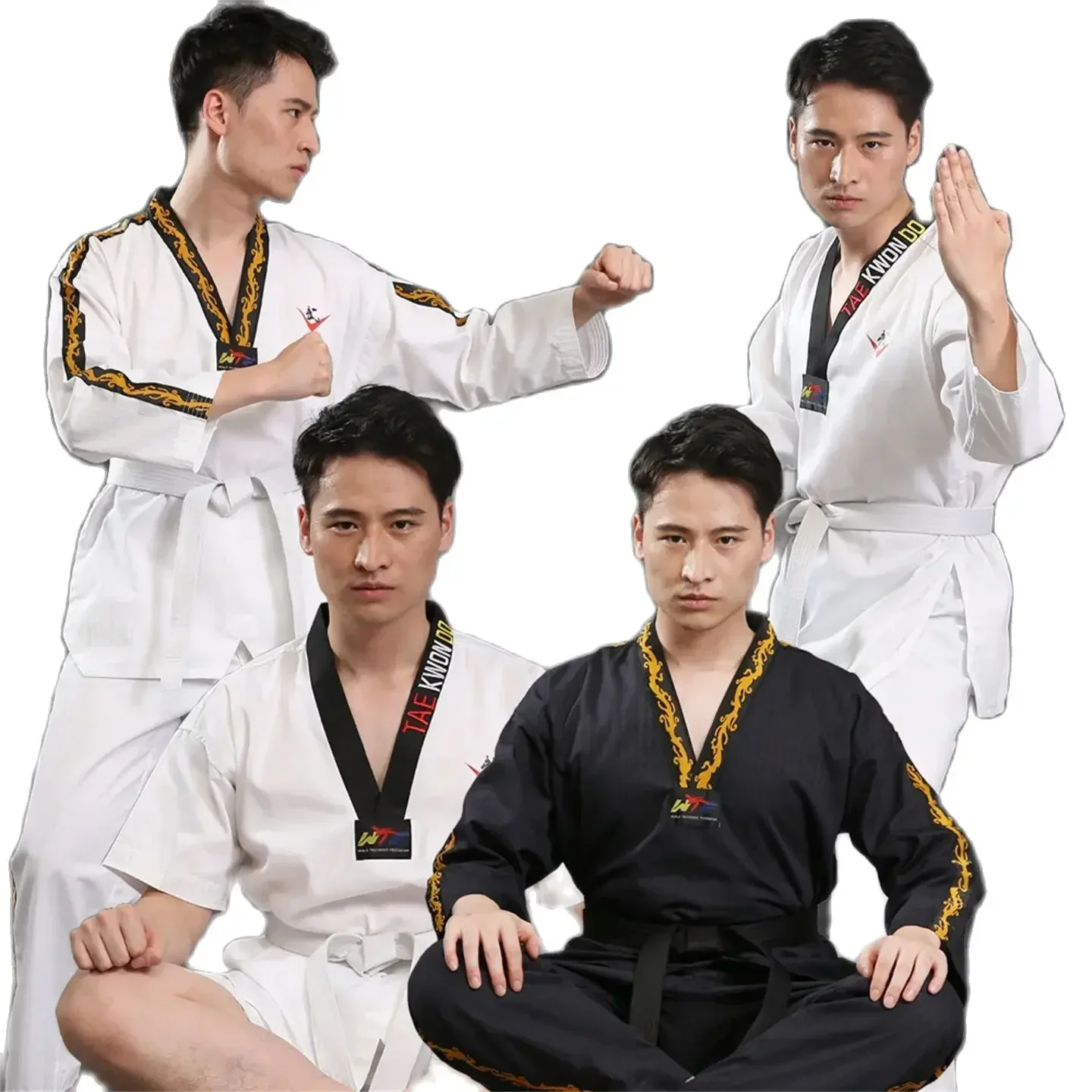 New Long Sleeve Gi Uniform TKD Costumes Clothing White Taekwondo Uniforms WTF Karate Judo Dobok Clothes Children Adult Unisex