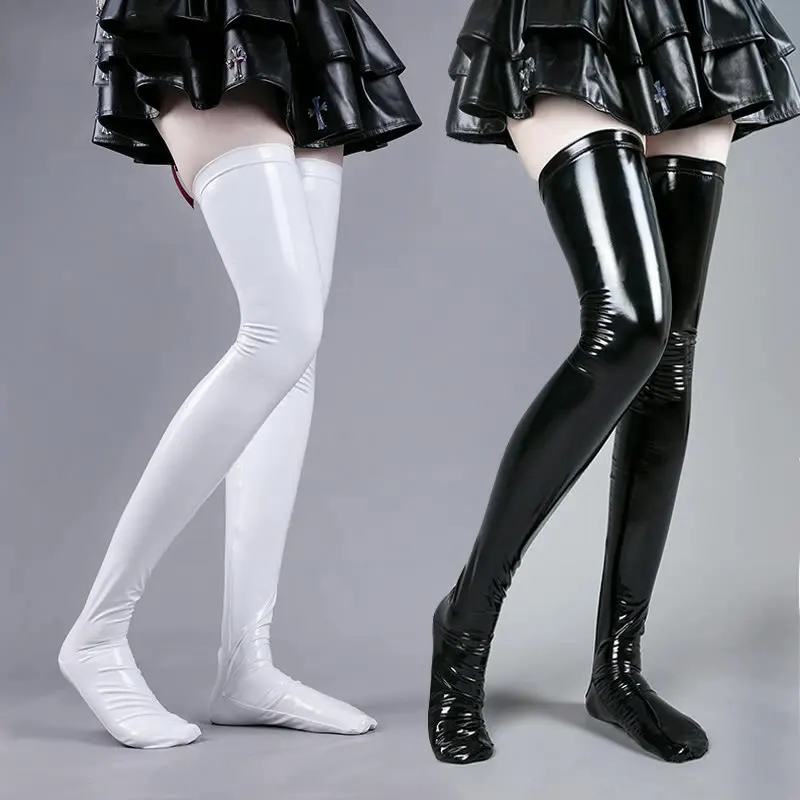 

Fashion Anime Queen Sexy Cosplay Lolita Grils Stockings Women Black Patent Leather Socks Japanese Thigh High Overknee Socks Gift