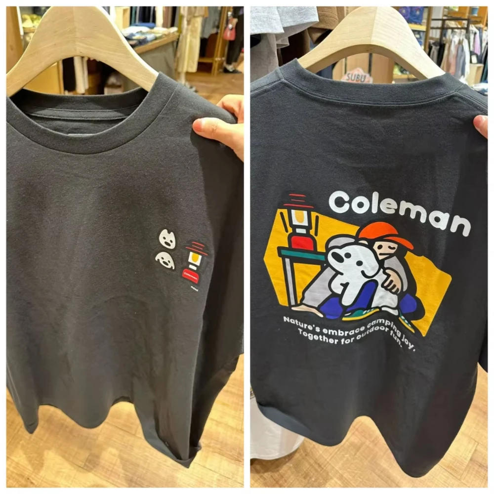 2026 Vintage Oversized T‑Shirt For Adults Outdoor Camping Cartoon Double Sided Print Theme Art Loose Short Sleeve Street Tee