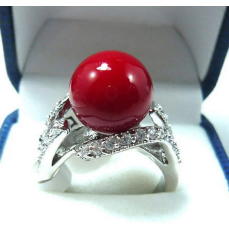 Fashion jewelry  Wonderful red coral bead woman\'s ring size 7 8 9 10 NEW style Fine jewel ore Noble Naturally