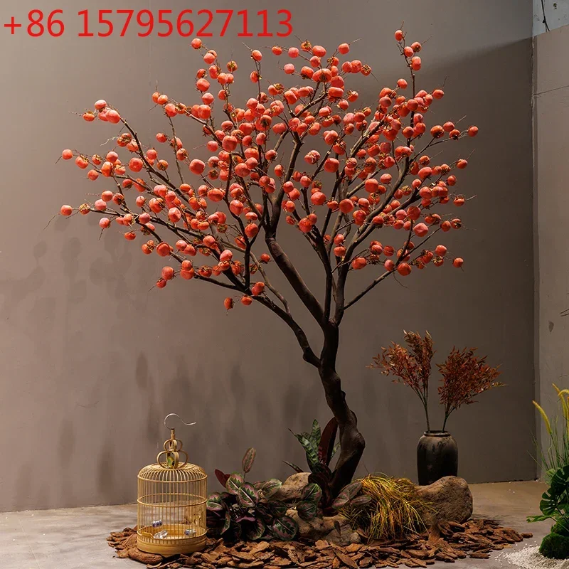 

Искусственное дерево-имитация хурмы для ландшафтного дизайна, декор для интерьера и экстерьера, в стиле дзен, новый китайский стиль, напольное украшение