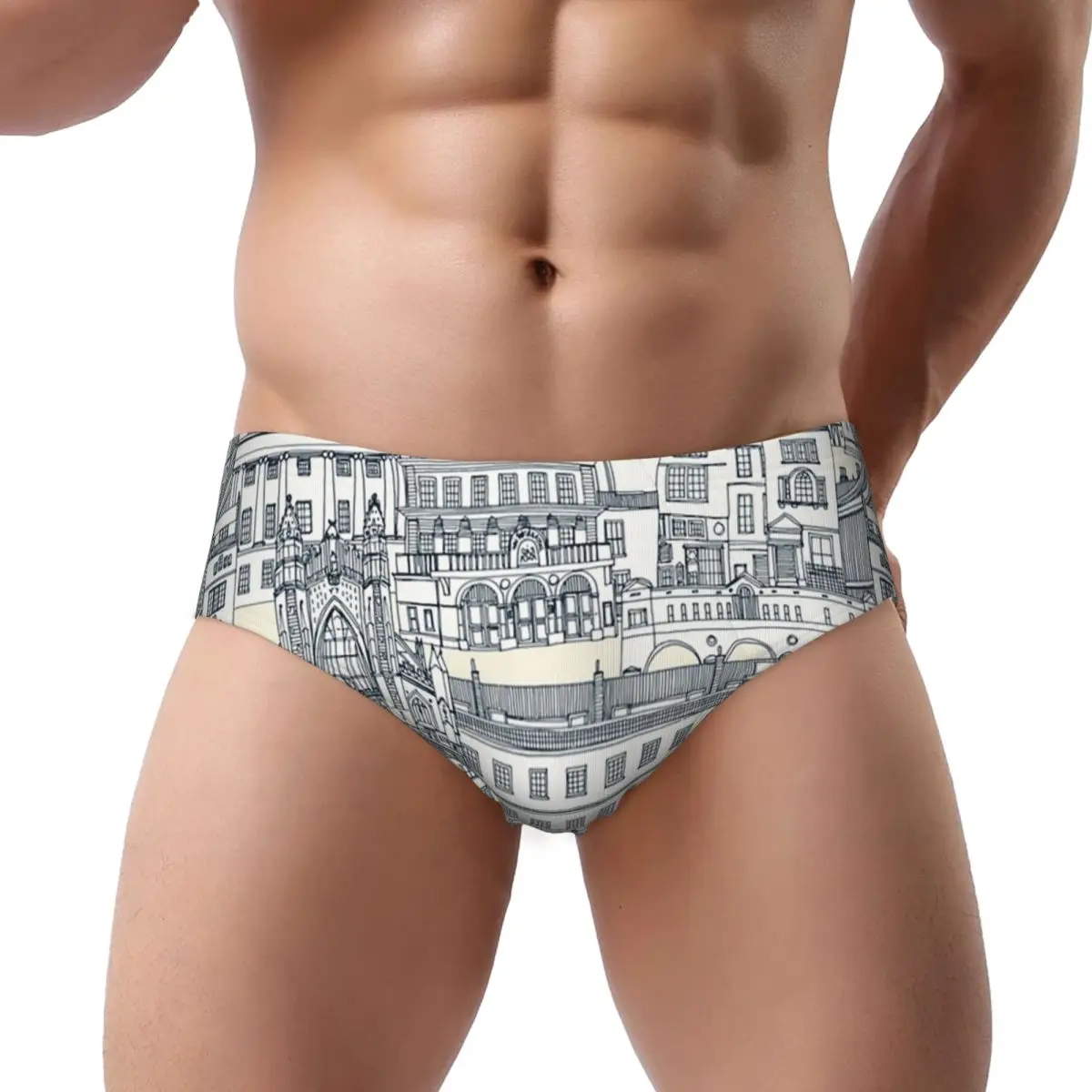 Custom Men Toile De Jouy Print Men Brief Panties Male Stretch Bath Toile Indigo Pearl Underwear Underpants