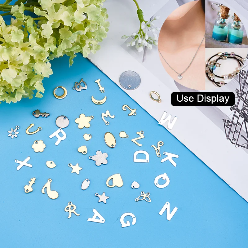 5~20Pcs 304 Stainless Steel Charms for DIY Jewelry Making  (Butterfly Heart Flower Key Moon Musical Note Ring Flat Round Star)