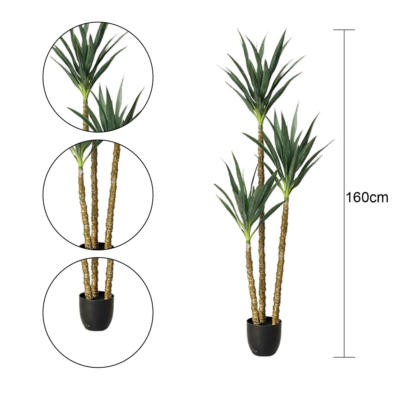 Artificial Tree, 6Ft Faux Agave Plant With 3 Trunks, Tall Faux Plant In Pot With Lifelike Leaves And Bark Artificial For Home Of