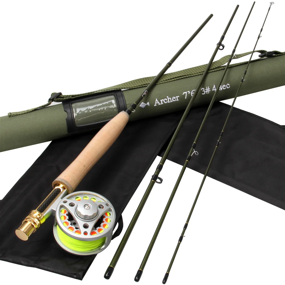 

Fly fishing Rod7 '6" 3WT 4Pieces Combo and Fly Fishing Reel Set 3/4 WT Larger Arbor with Fly Yellow Line