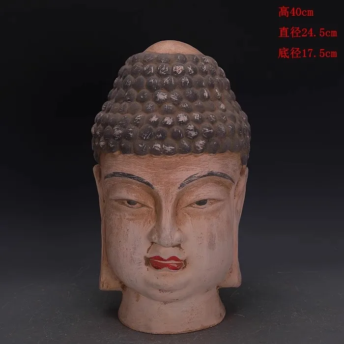 Antique TangDynasty Handmade porcelain statue,Pottery sculpture Buddha head,Hand-painted crafts,40cm,best collection& adornment