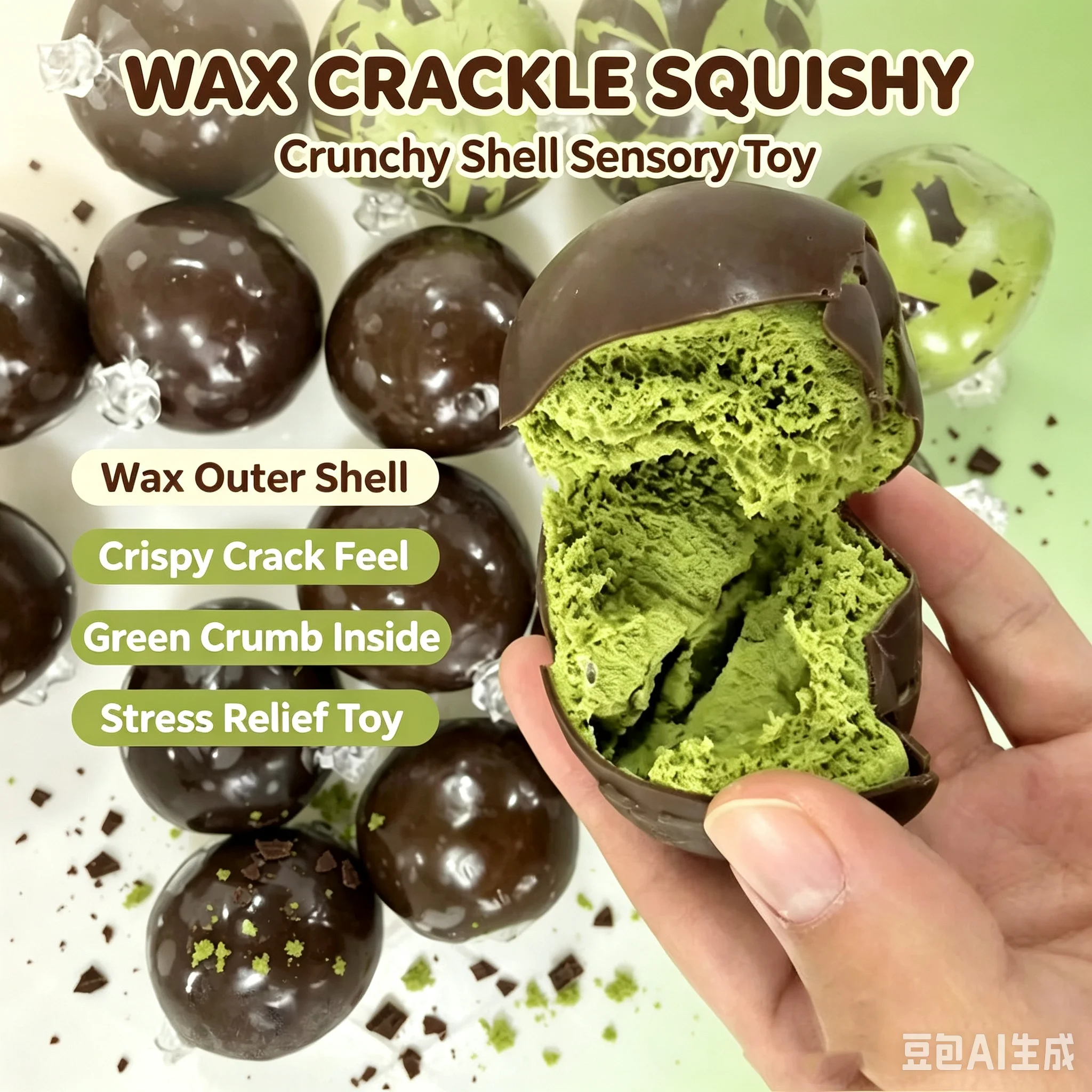 Matcha-Minz-Schokoladen-Handgemachtes Quetsch-Sensorik-Fidget-Spielzeug Anti-Stress Knisternder Wachsball Weiche Dekompressionshilfe 1 Stück