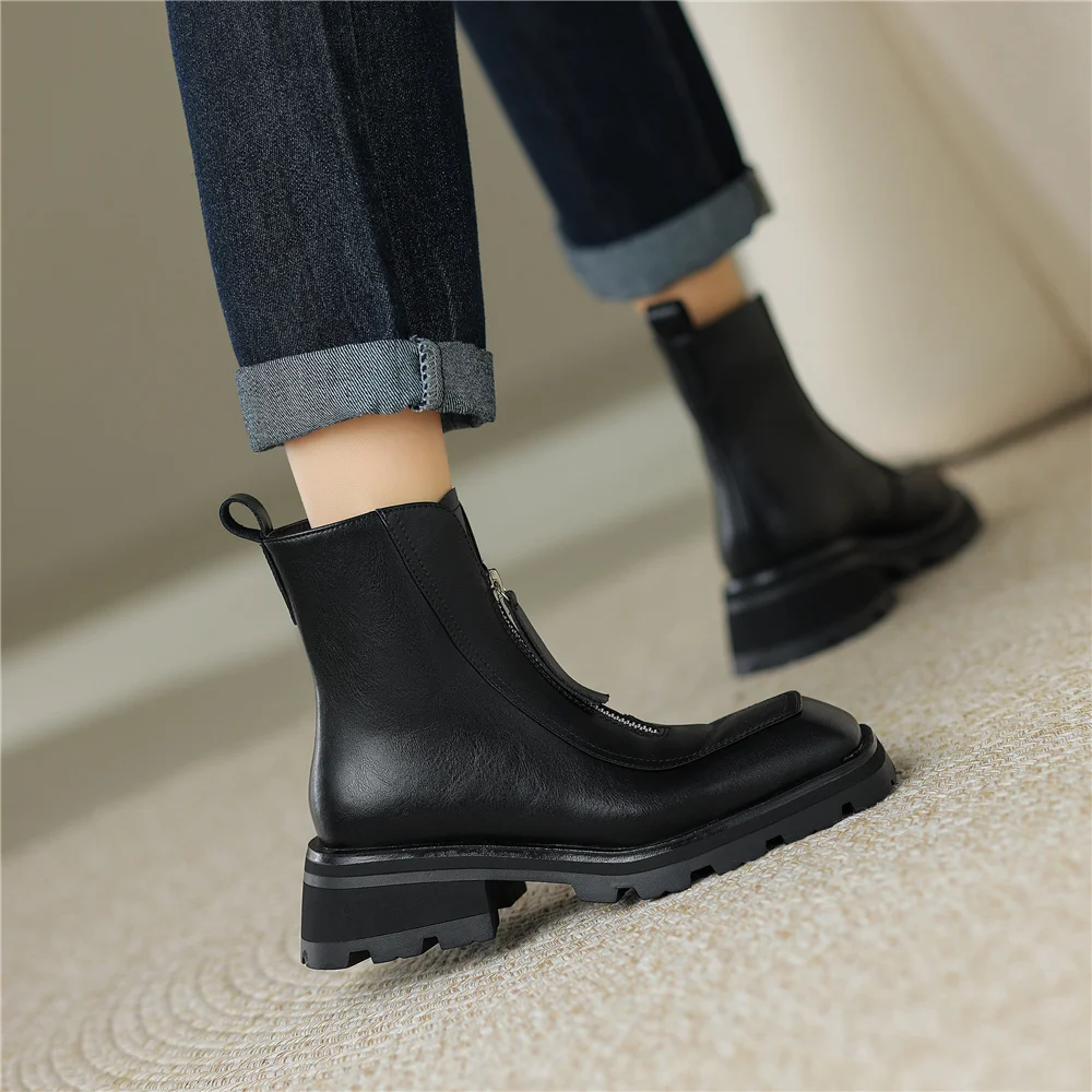 FEDONAS Classic Zipper Women Ankle Boots Square Toe 2024 Autumn Winter Genuine Leather Shoes Woman Casual Working Concise Basic