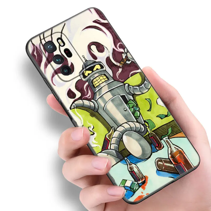 Cartoon Futurama Bender Black Silicone Phone Case For Xiaomi Redmi Note 9 10 11 11S 11T 12 13 Pro 5G Plus 9S 10S 12S