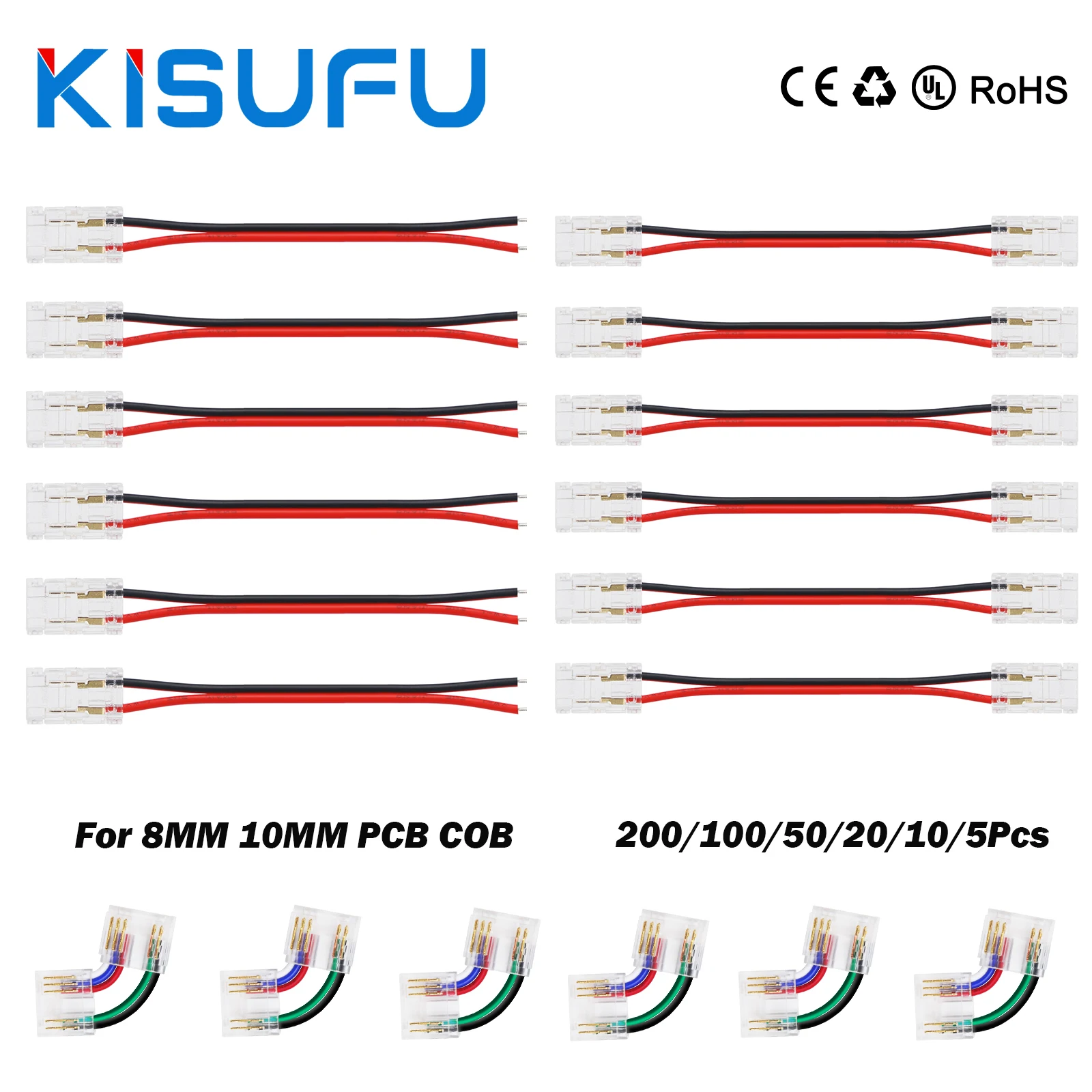

200/100/50/20/10Pcs COB LED Connector for 8mm 10mm PCB COB Quick Connection Wire No Dark Area Free Welding Fixed Clamps Buckle