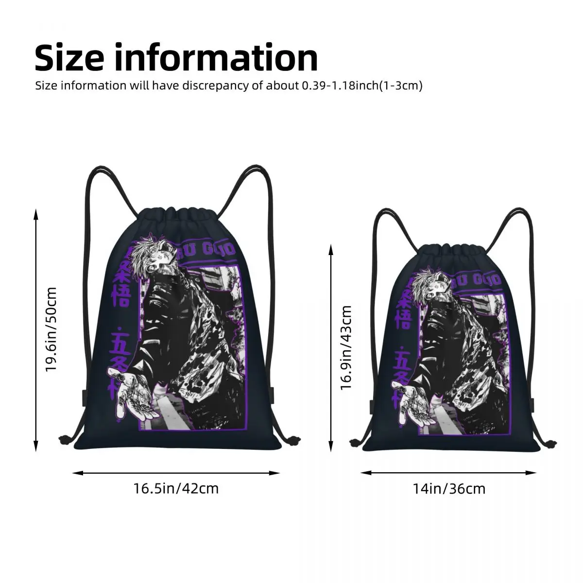 Gojo Satoru Anime Jujutsu Kaisen Drawstring Backpack Gym Sports Sackpack Water Resistant String Bag for Cycling