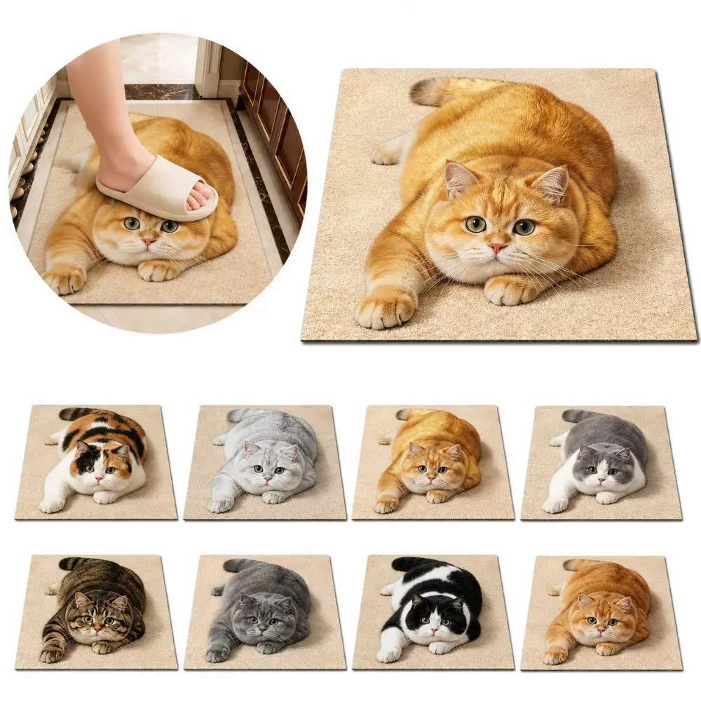 Diatomaceous Earth 3D Cat Floor Mat Realistic 40×60CM Bathroom Carpet Non-slip Water-absorbing Bedroom Door Rug Home Decor