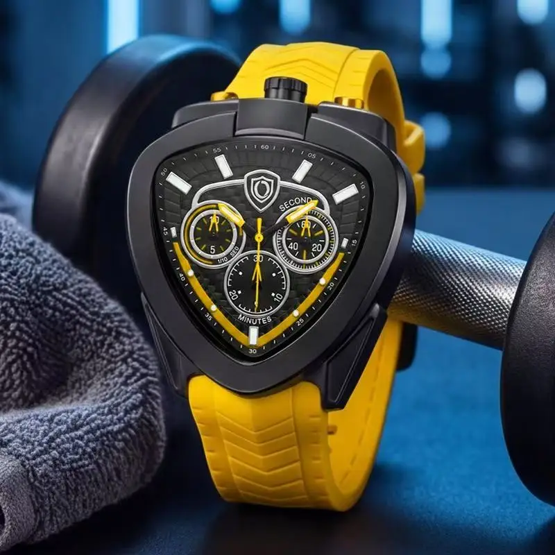Nouvelle montre pour homme, cadran triangulaire, chronographe multifonction, montres à quartz Cyber Punk pour homme, montre cadeau pour garçons 2026