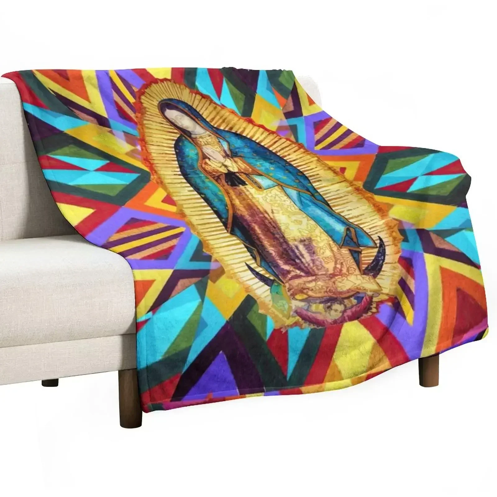 Our Lady of Guadalupe Tilma Mexican Virgin Mary Saint Mexico Catholic colorful Throw Blanket