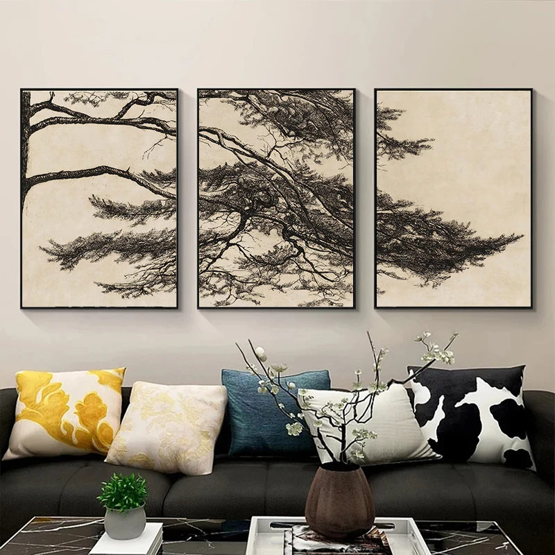 Vintage Pine Tree Branch Japan Posters and Prints Canvas Painting Retro Wall Art Picture for Living Room Home Decoration Cuad
