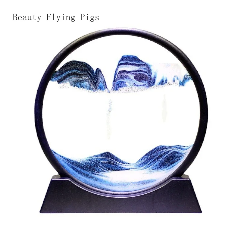 

7 inch 12 inch creative circular glass landscape quicksand painting handicraft hourglass tabletop decoration Modern Style