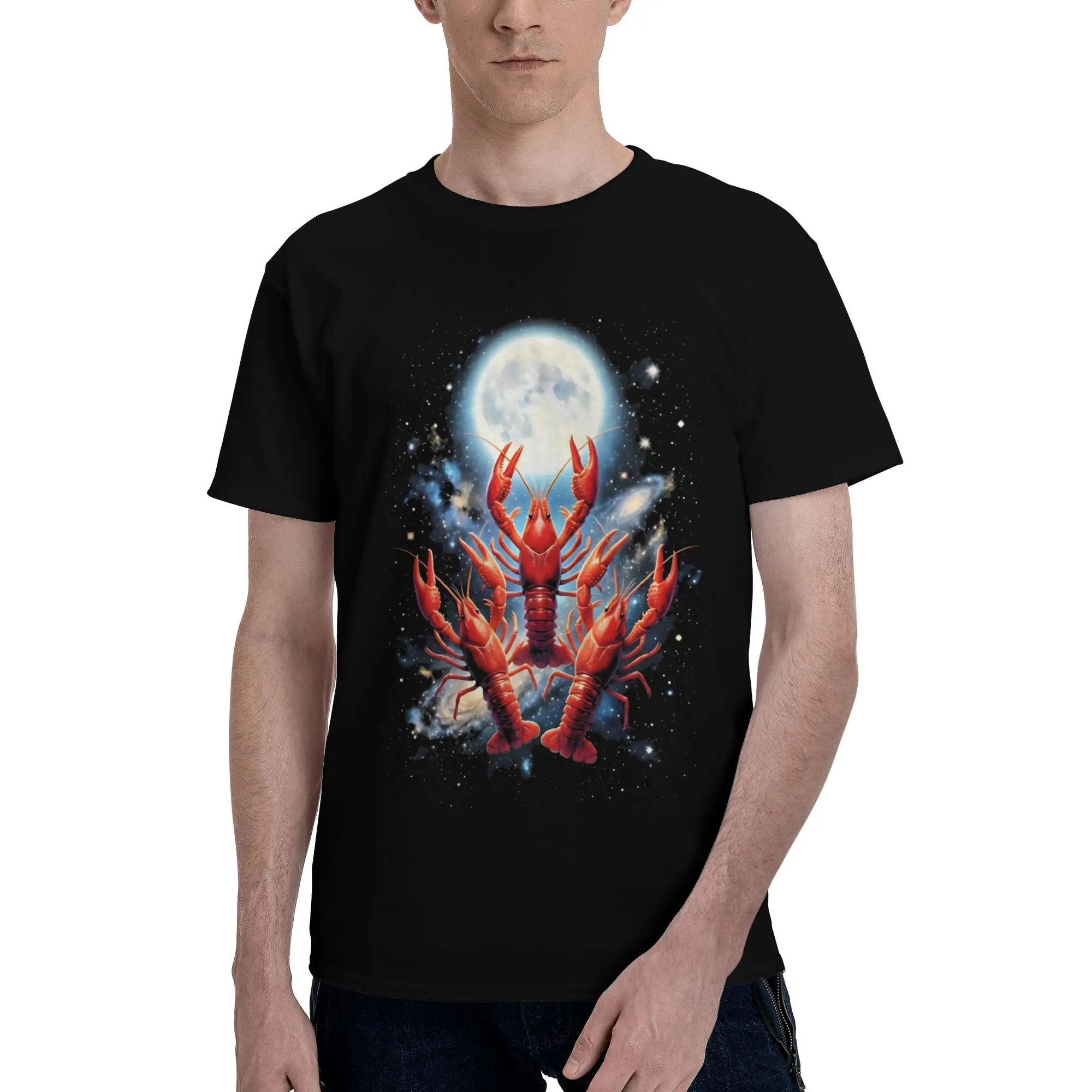 Men Women Printed Three Crawfish Moon Funny Meme  Tee T Shirt 100% Cotton  T-shirts Clothes