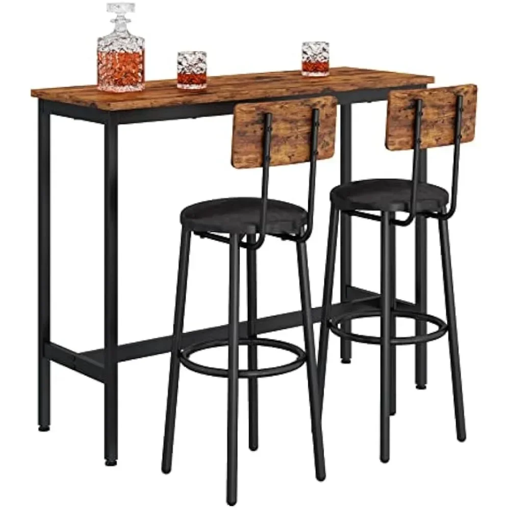 

Bar Table Set, Chairs Set, 3-Piece Dining Table Set, Bar Height Counter with 2 Stools, Industrial Breakfast Table