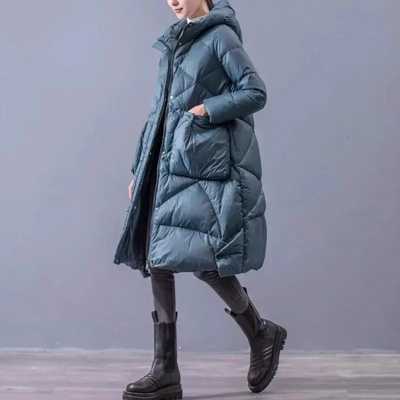 Large Size Women\'s Clothing Loose Light And Thin Long Cotton Jacket 2024 Winter New Fashion Warm  Hooded Padded Coat Parka A273