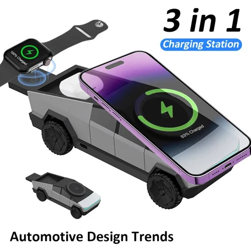 Cybertruck de escritorio 3 en 1, cargador inalámbrico rápido magnético, soporte para teléfono para IPhone 16 15 Pro Max, Apple y Samsung Watch Airpods Pro