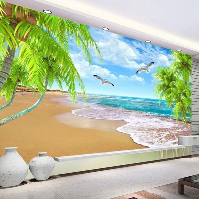 Customized Photo Wallpaper 3D Nature Landscape Seaside Mural Theme Hotel beach the sea seagull Living room TV background bedroom