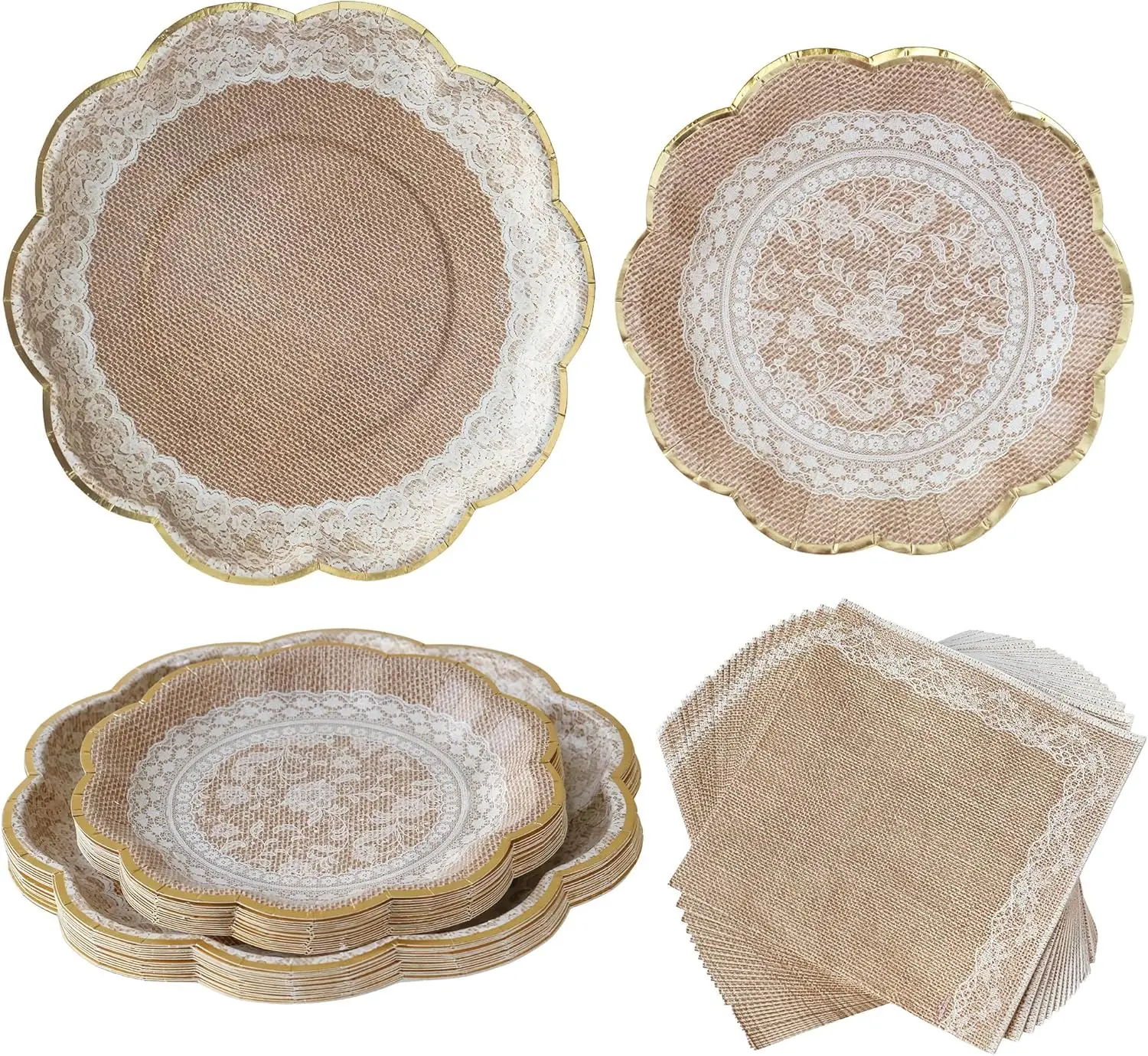 

62 Piece Rustic Bridal Shower and Wedding Tableware Set for 16 Guests - Disposable Floral Paper Plates Napkins Party Supplies